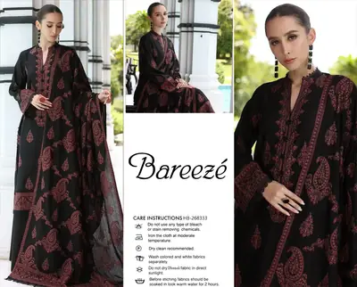 3 Pcs Women's Unstitched Embroidered Suit(HB)