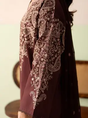 3 Pcs Women's Unstitched Embroidered Suit(HB)