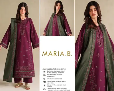 3 Pcs Women's Unstitched Embroidered Suit(HB)