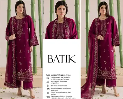 3 Pcs Women's Unstitched Embroidered Suit(HB)