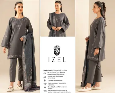 3 Pcs Women's Unstitched Embroidered Suit(HB)
