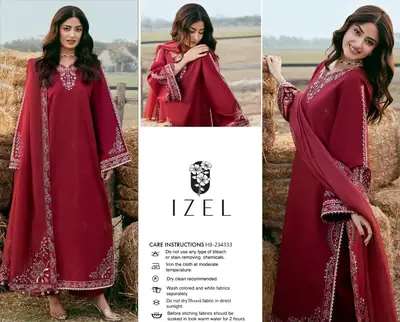 3 Pcs Women's Unstitched Embroidered Suit(HB)