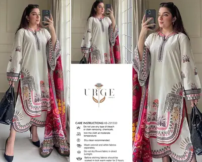 3 Pcs Women's Unstitched Embroidered Suit(HB)