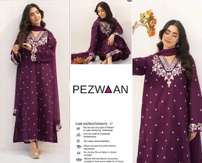 3 Pcs Women's Unstitched Embroidered Suit(HB)