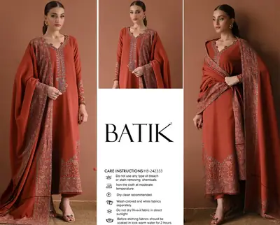 3 Pcs Women's Unstitched Embroidered Suit(HB)