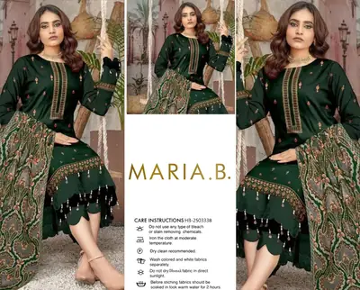 3 Pcs Women's Unstitched Embroidered Suit(HB)