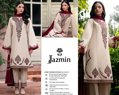3 Pcs Women's Unstitched Embroidered Suit(HB)