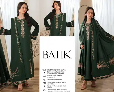 3 Pcs Women's Unstitched Embroidered Suit(HB)