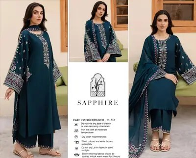 3 Pcs Women's Unstitched Embroidered Suit(HB)