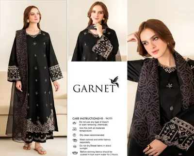 3 Pcs Women's Unstitched Embroidered Suit(HB)