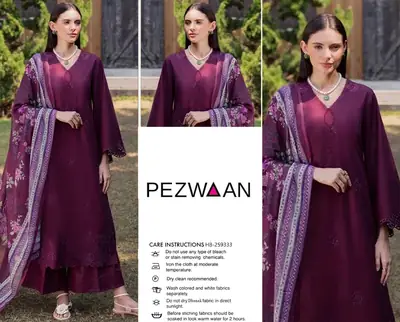 3 Pcs Women's Unstitched Embroidered Suit(HB)