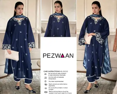 3 Pcs Women's Unstitched Embroidered Suit(HB)