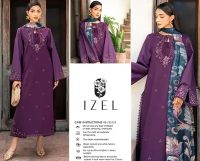 3 Pcs Women's Unstitched Embroidered Suit(HB)