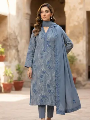 3 Pcs Women's Unstitched Embroidered Suit(Mlight)