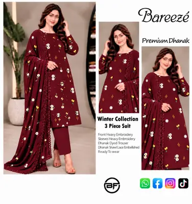 3 Pcs Women's Unstitched Embroidered Suit(bf)