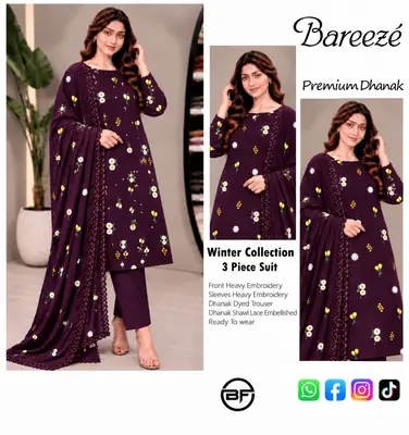 3 Pcs Women's Unstitched Embroidered Suit(bf)
