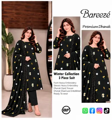 3 Pcs Women's Unstitched Embroidered Suit(bf)
