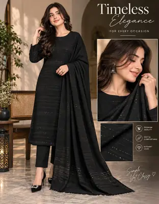 3 Pcs Women's Unstitched Zari Tilla Embroidered Suit(bf)