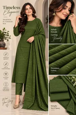 3 Pcs Women's Unstitched Zari Tilla Embroidered Suit(bf)