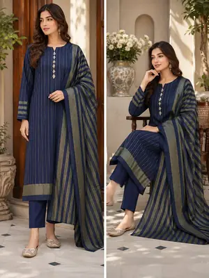 3 Pcs Women's Unstitched Printed Suit(bf)