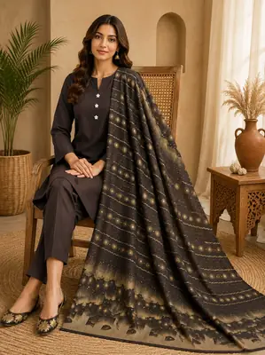 3 Pcs Women's Unstitched Plain Suit(bf)