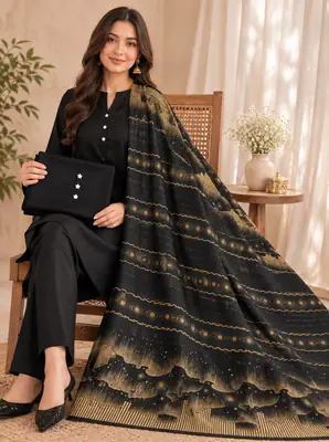 3 Pcs Women's Unstitched Plain Suit(bf)