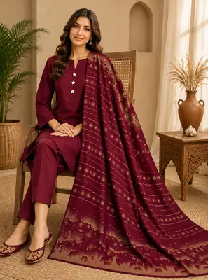 3 Pcs Women's Unstitched Plain Suit(bf)
