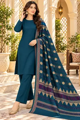 3 Pcs Women's Unstitched Plain Suit(bf)