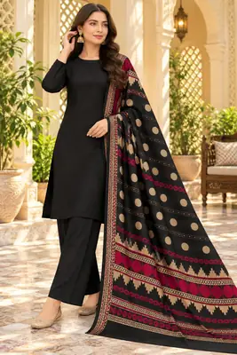 3 Pcs Women's Unstitched Plain Suit(bf)