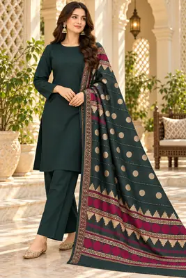 3 Pcs Women's Unstitched Plain Suit(bf)