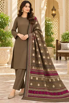3 Pcs Women's Unstitched Plain Suit(bf)