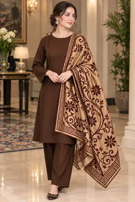 3 Pcs Women's Unstitched Plain Suit(bf)