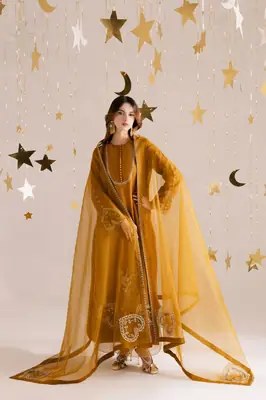 3 Pcs Women's Unstitched Sequins Embroidered Suit(skf)
