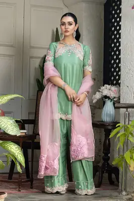 3 Pcs Women's Unstitched Embroidered Suit(skf)