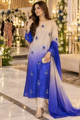 3 Pcs Women's Unstitched Hand Embroidered Suit(skf)
