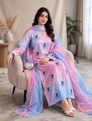 3 Pcs Women's Unstitched Hand Embroidered Suit(skf)