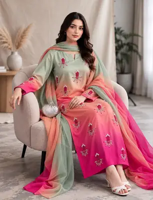 3 Pcs Women's Unstitched Hand Embroidered Suit(skf)