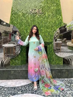 3 Pcs Women's Unstitched Hand Embroidered Suit(skf)