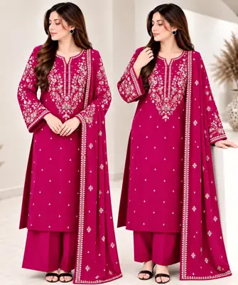 3 Pcs Women's Unstitched Embroidered Suit(n&f)