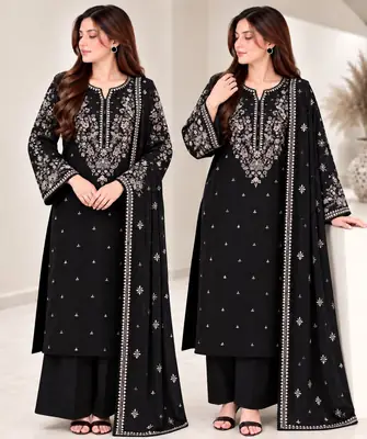 3 Pcs Women's Unstitched Embroidered Suit(n&f)