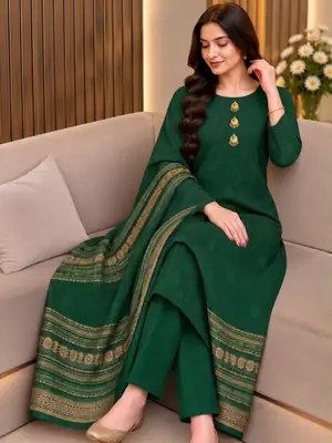 3 Pcs Women's Unstitched Printed Suit(f&f)