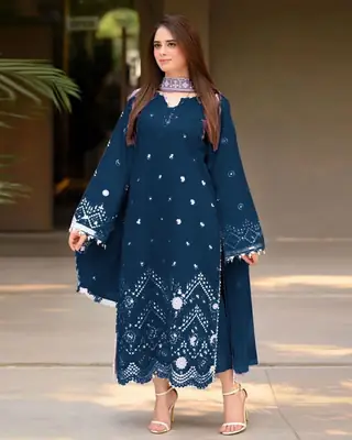 3 Pcs Women's Unstitched Embroidered Suit(f&f)