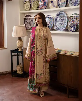 3 Pcs Women's Unstitched Embroidered Suit(f&f)