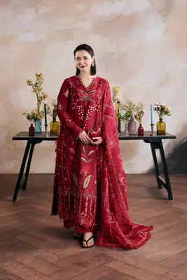 3 Pcs Women's Unstitched Embroidered Suit(f&f)