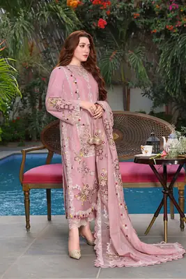 3 Pcs Women's Unstitched Chikankari Embroidered Suit(hb)