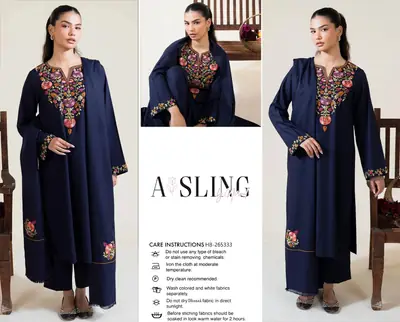 3 Pcs Women's Unstitched Embroidered Suit(hb)