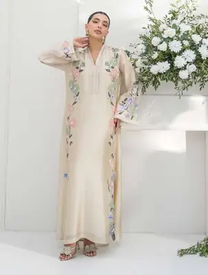 2 Pcs instagram hit code silk collection Women's Unstitched Embroidered Suit