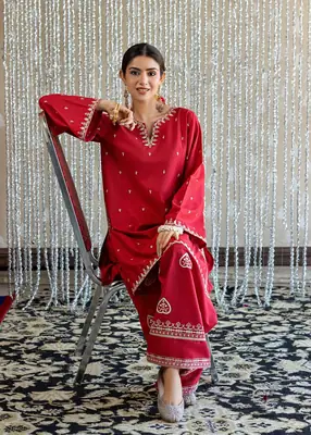 2 Pcs Women's Unstitched Embroidered Suit