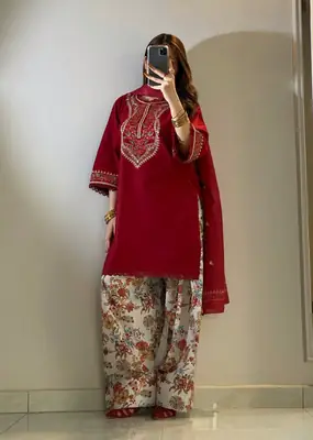 2 Pcs Women's Unstitched Embroidered Suit(AW)