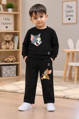 2 Pcs Tom and Jerry  Boy's Cotton Fleece Printed Tracksuit